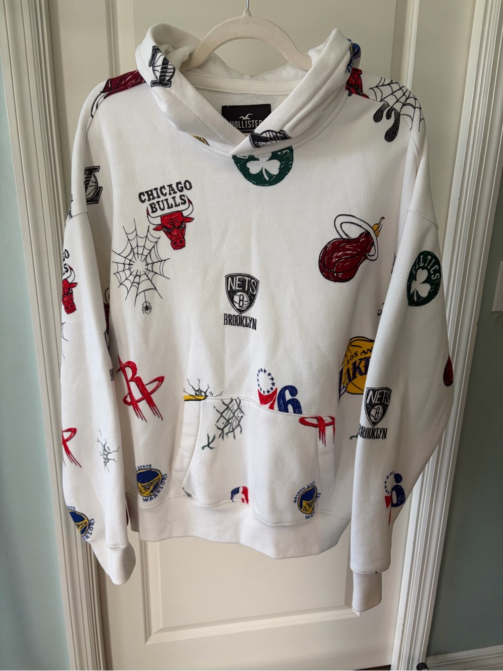Hollister White NBA Team Logo Crewneck Sweatshirt